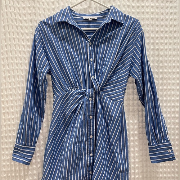 Steve Madden Knot Waist Striped Shirt Dress - XS - Picture 2 of 7